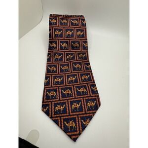 Artifacts Camel Print Silk Tie Navy Gold Hand Made Novelty Animal Necktie